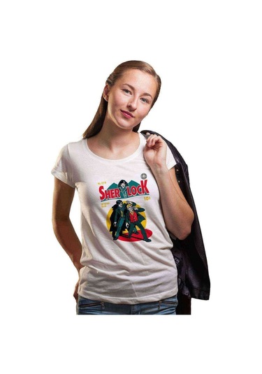 Sherlock Comic Kadın Beyaz Tshirt