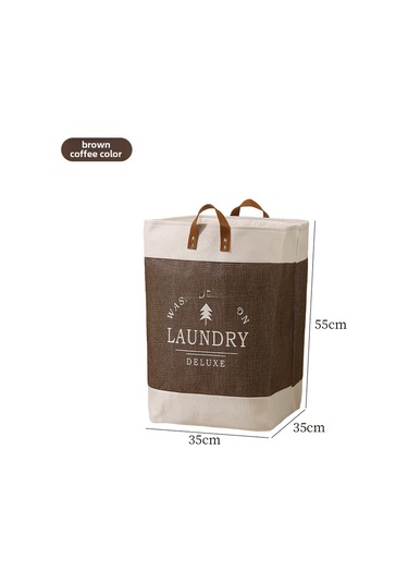 Baskılı Kahverengi Büyük Kapasiteli Kirli Çamaşır Sepeti, Katlanabilir, Kumaş Renkli