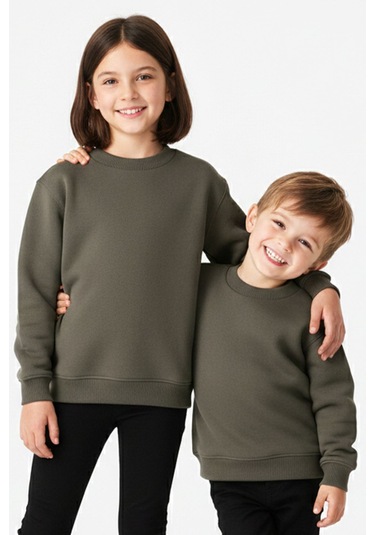 Zuzunga 2'li Basic Şardonlu Çocuk Sweatshirt Haki - Lacivert 9003
