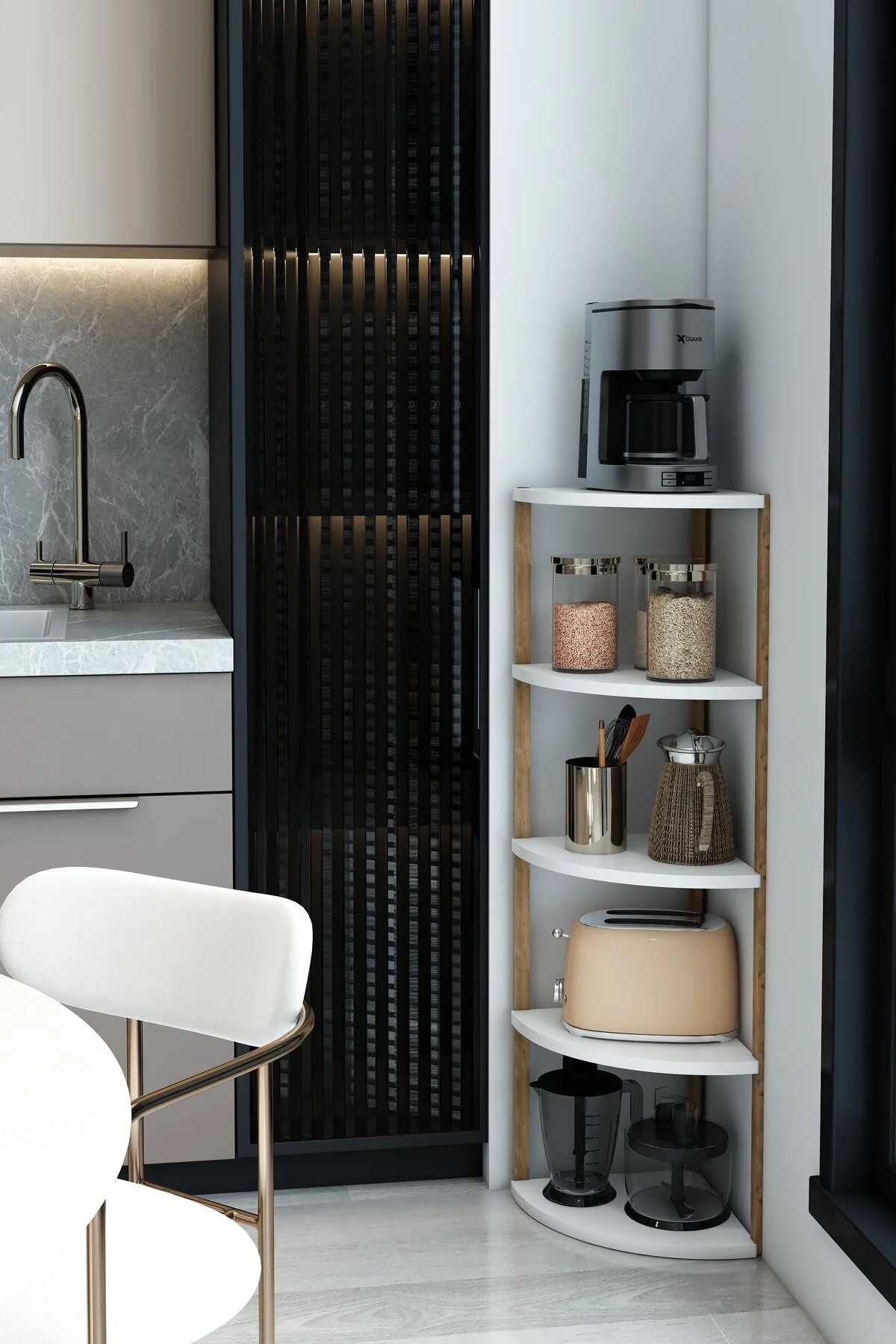 Zümrüt 5 Katlı Üçgen Ahşap Çok Amaçlı Sehpa / Saksılık-çiçeklik / Dekoratif Raf Beyaz