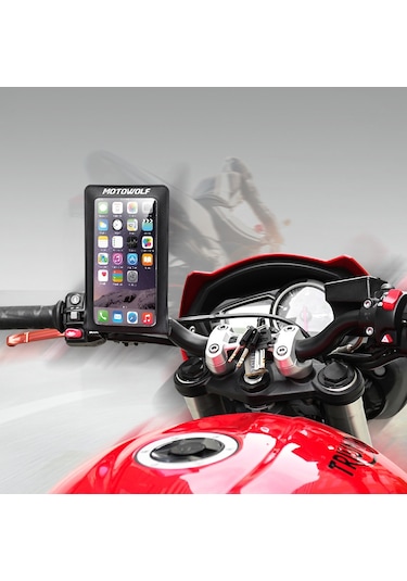 Motowolf Su Geçirmez Çantalı Dokunmatik Telefon Tutucu Ayna Bağlama