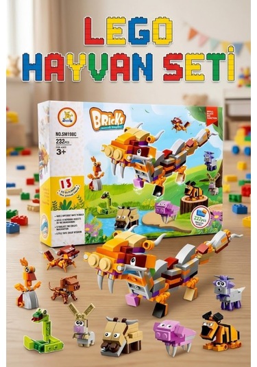 12 İn 1 Dönüşen Hayvanlar Ve Dev Ejderha Yapım Seti - 232 Parça Eğitici Tak-çıkar Blok Oyuncak