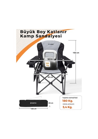 Kingcamp Juniper Bel Destekli Ultra Konforlu Xl Kamp Sandalyesi Blk/grey Siyah - Gri