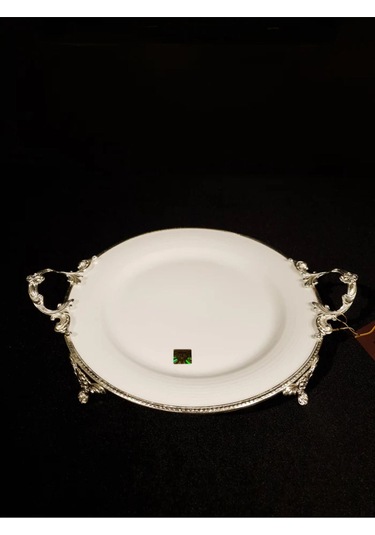 Limoges Paniz Sunum Tabağı Ayaklı Yuvarlak 38x30x6 Cm Gümüş Whs119 beyaz