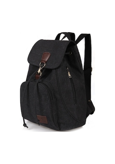 Novahub Kadın Tuval Öğrenci Laptop Çantası Sırt Çantası Siyah, Pratik Tasarım Siyah