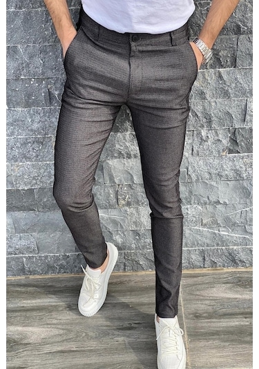 Oksit Zoom 108 Desenli Slim Fit Likralı Keten Pantolon