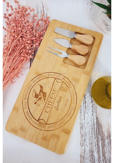 Bambu 4 Parça Kahvaltı Peynir Servis Sunum Tabağı Tahtası Kahvaltı Sunum Tahtası