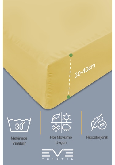 Eve Tekstil Fitted Yüksek Kaliteli Penye Kumaş Tek Kişilik Lastikli Çarşaf Sarı