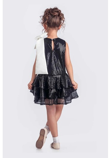 Etekli Şık Elbise Pullu 3 Kat Siyah