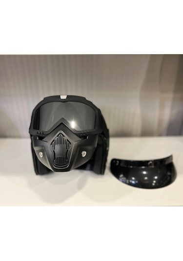 Kask Tex 701 Jyt Siyah Deri + Kask Maskeli