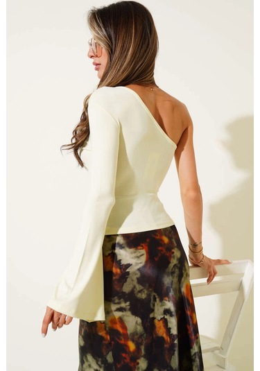 Tek Omuzlu Basic Bluz Sarı T4275 Sarı