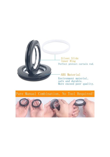 Hfambition 32'li Pürüzsüz Kaymalı Abs Perde Halkası Seti, 40mm İç Çap, Nano Kaplama Siyah Halkalar