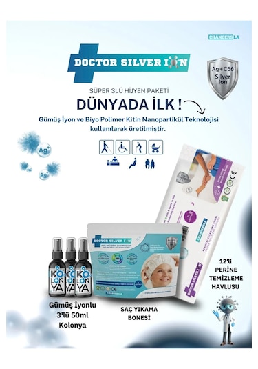 Doctor Silver Ion Gümüş İyonlu Kolonya 3 x 50 ML + Saç Yıkama Bonesi + Perine Islak Mendili 12'li