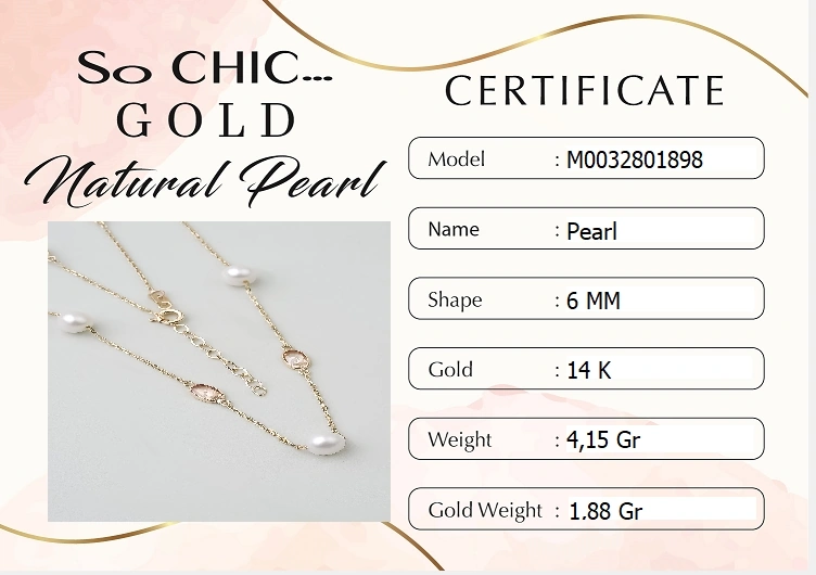 Doğal İnci Işıltısı 14 Ayar 45 Cm Sarı Altın Kolye Krem