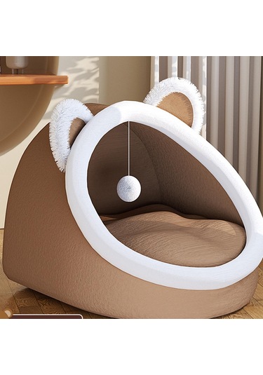 Suntek Top Oyuncaklı Pet Yatak Rahat Kedi Uyku Pedi L-kahverengi