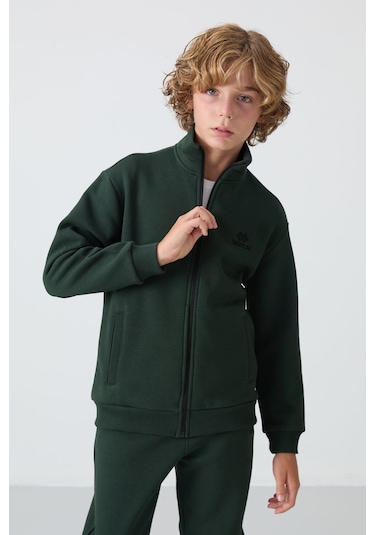 Çam Yeşil Pamuklu Kalın İçi Tüylü Yumuşak Dokulu Standart Fit Nakışlı Erkek Çocuk Eşofman Takım - 1 Yeşil