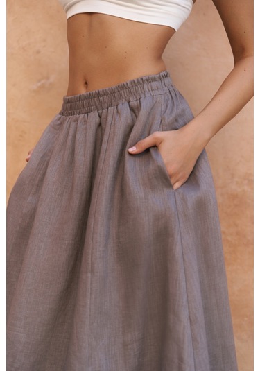 Fiametta Salaş Füme Keten Yelek Etek Takım Füme