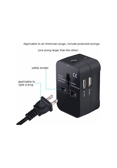 Taşınabilir Çok Fonksiyonlu Çift Usb Bağlantı Noktaları Küresel Evrensel Seyahat Duvar Şarj Cihazı Güç Soketi, İpad, İphone, Galaxy, Huawei, Xiaomi, Lg, Htc Ve Diğer Akıllı Telefonlar İçin, Şarj Edilebilir Cihazlar Mavi