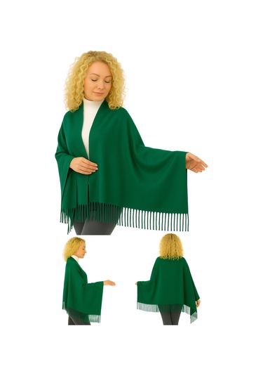 1 Adet Kadın Büyük Bedene Uygun Ekstra Yumuşak Dokulu Püskül Detaylı Kışlık Atkı Omuz Şalı Açık Yeşil