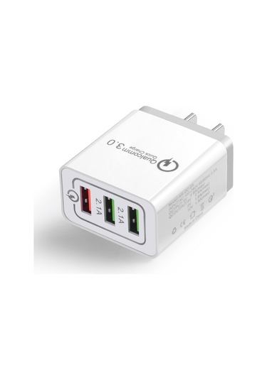 Xiyyadms Hızlı Şarj 3.0 Destekli 3 Usb Portlu Beyaz Abd Standardı Şarj Aleti - 100-240v Ev Ve Seyahat İçin