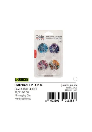 4 Parça Damla Küçük Yapışkan Askı 5361 Çok Renkli