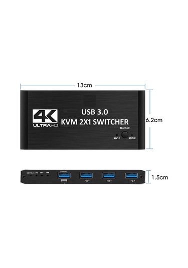 Gplus 4KVM421 KVM Switch 2x1 HDMI 4K USB 3.0 HDCP 2.3 HDR10 EDID