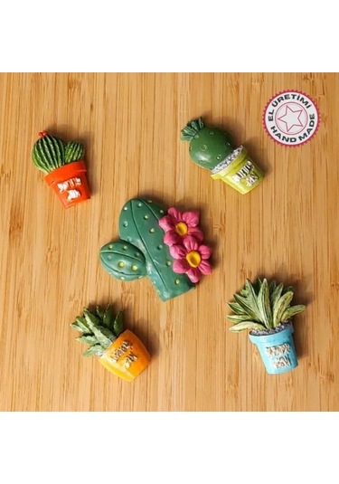 Uretti - Pınar 2572 - 5385 El Yapımı 5'li Pastel Renkler Kaktüs Magnet 5