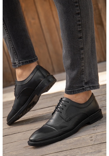 D00226 Günlük Ortopedik Hakiki Deri Erkek Klasik Ayakkabı Siyah