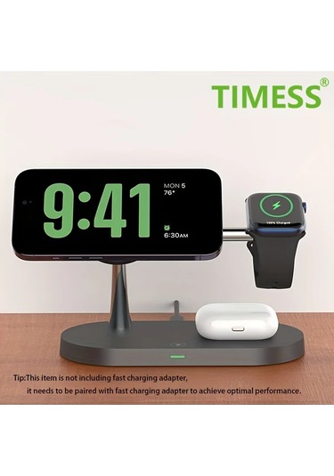 Topshop1 Siyah 3 Cihaz Aynı Anda Kullanılabilen Manyetik 5li Kablosuz 15w Qi Hızlı Şarj Standı İphone İwatch Uyumlu