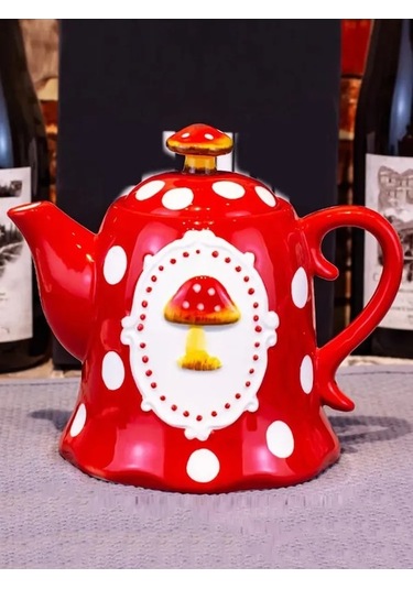 Kuşkonmaz Desenli Seramik Çaydanlık, Isı Dayanıklı, 0.91l Kapasite, Ev Ve Misafirler İçin Çok Amaçlı Kullanım Kırmızı Kırmızı