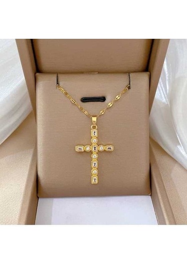 Dancemonkey Titanyum Çelik Haç Ağır Hizmet Kolye, Elektrolizle Kaplanmış Narin Zincir Kolye-sgl20 Altın