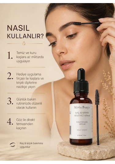 Minia Bahçe Kaş Ve Kirpik Bakım Serumu 30 Ml Fırça Hediyeli Bitkisel Yağ Bakımı