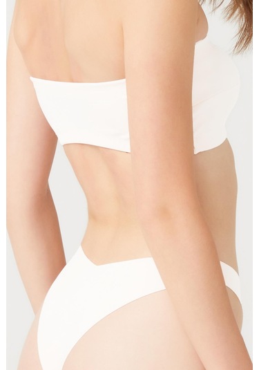 Krem Straplez Crop Top Büstiyer Krem