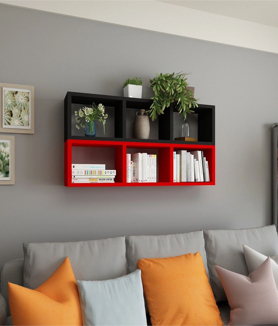 Kitaplık Duvar Rafı Mobilya Ikili Renkli Takım Kırmızı Siyah Kırmızı-siyah