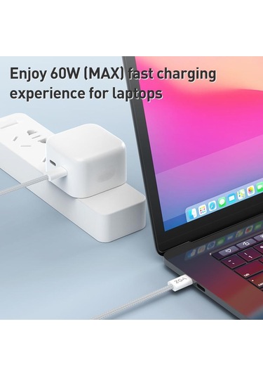 Zga Cb06 60w Tip-c Tip-c Hızlı Şarj Örgülü Veri Kablosu, Uzunluk: 1m Beyaz