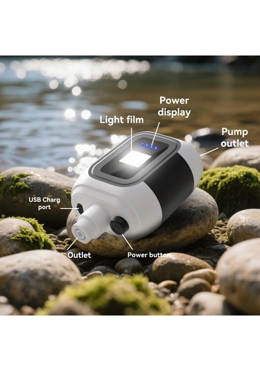 Elmpaly 2000mah Kapasiteli Taşınabilir Kamp Duş Seti 7 Parça Aksesuarlı Filtreli Pompa Bej