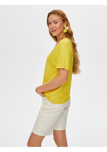 V Yaka Kısa Kol T-shirt S25tsh001 Bs25tsh00160 Sarı