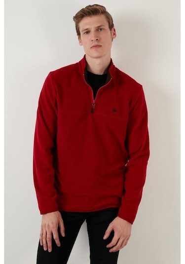 Buratti Slim Fit Anti-Pilling Tüylenme Yapmayan Bato Yaka Kışlık Şardonlu Erkek Polar 5906001 Bordo