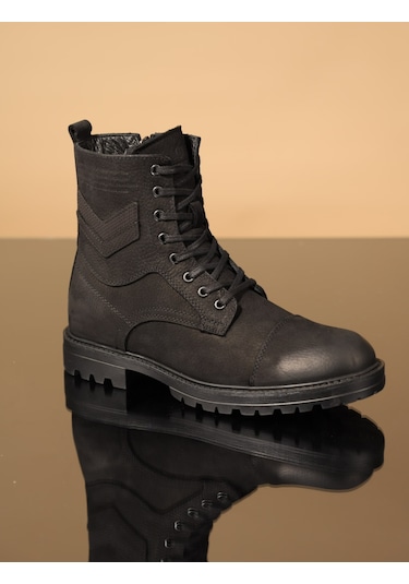 Konfores 1069 Hakiki Deri Anatomik Erkek Bot - Nkt01069-siyah Nub Siyah Nubuk