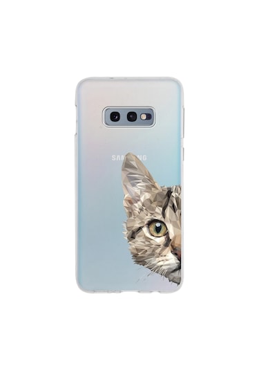 Samsung Galaxy Uyumlu S10e Kapak Catface Tasarımlı Şeffaf Silikon Kılıf Şeffaf