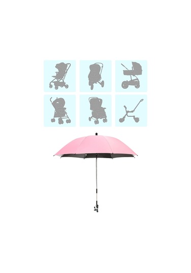 Suntek Bebek Arabası Şemsiyesi Kelepçeli Seyahat Yaz Açık Pembe Pembe