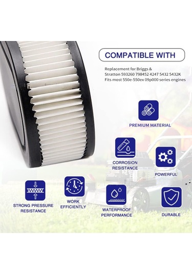 Dianziye Briggs & Stratton 550e-550ex 09p000 Motor Hava Filtresi + Ön Filtresi Seti 593260 798452 4247 5432 5432k Uyumlu - Motor Koruması Ve Ömür Uzatma