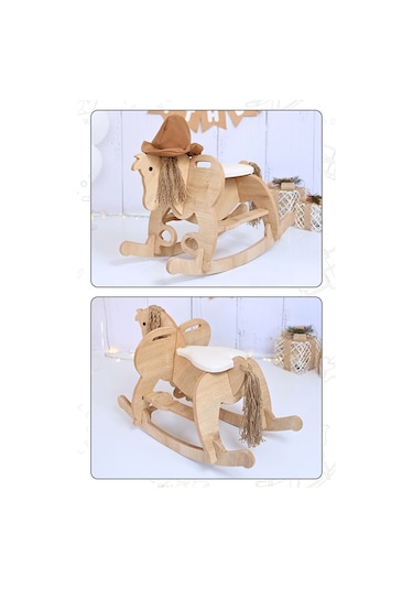Ahşap Sallanan At-deri Koltuklu-ayak Destekli- Yeni Model -beyaz