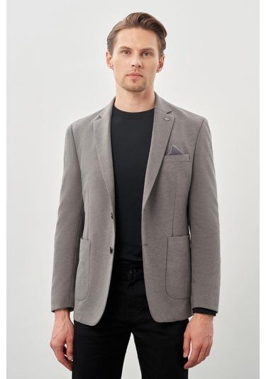 Koyu Antrasit Kazayağı Desen Örme Mono Yaka 2 Düğme 6 Drop Slim Fit Classic Ceket 1002245166 070 Koyu Antrasit