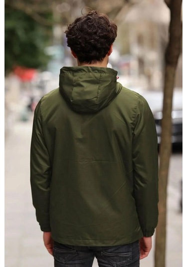 İçi Astarlı Su Ve Rüzgar Geçirmez Erkek Cepli Yağmurluk Haki