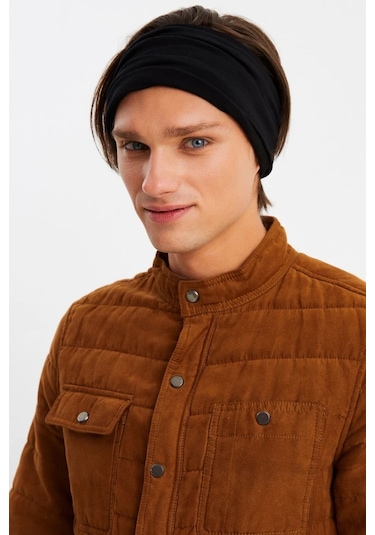 Erkek 4 Fonksiyonlu Koruyucu Pamuklu, Esnek, Terletmez, Bandana, Boyunluk, Maske - Tek Ebat / Siyah Siyah