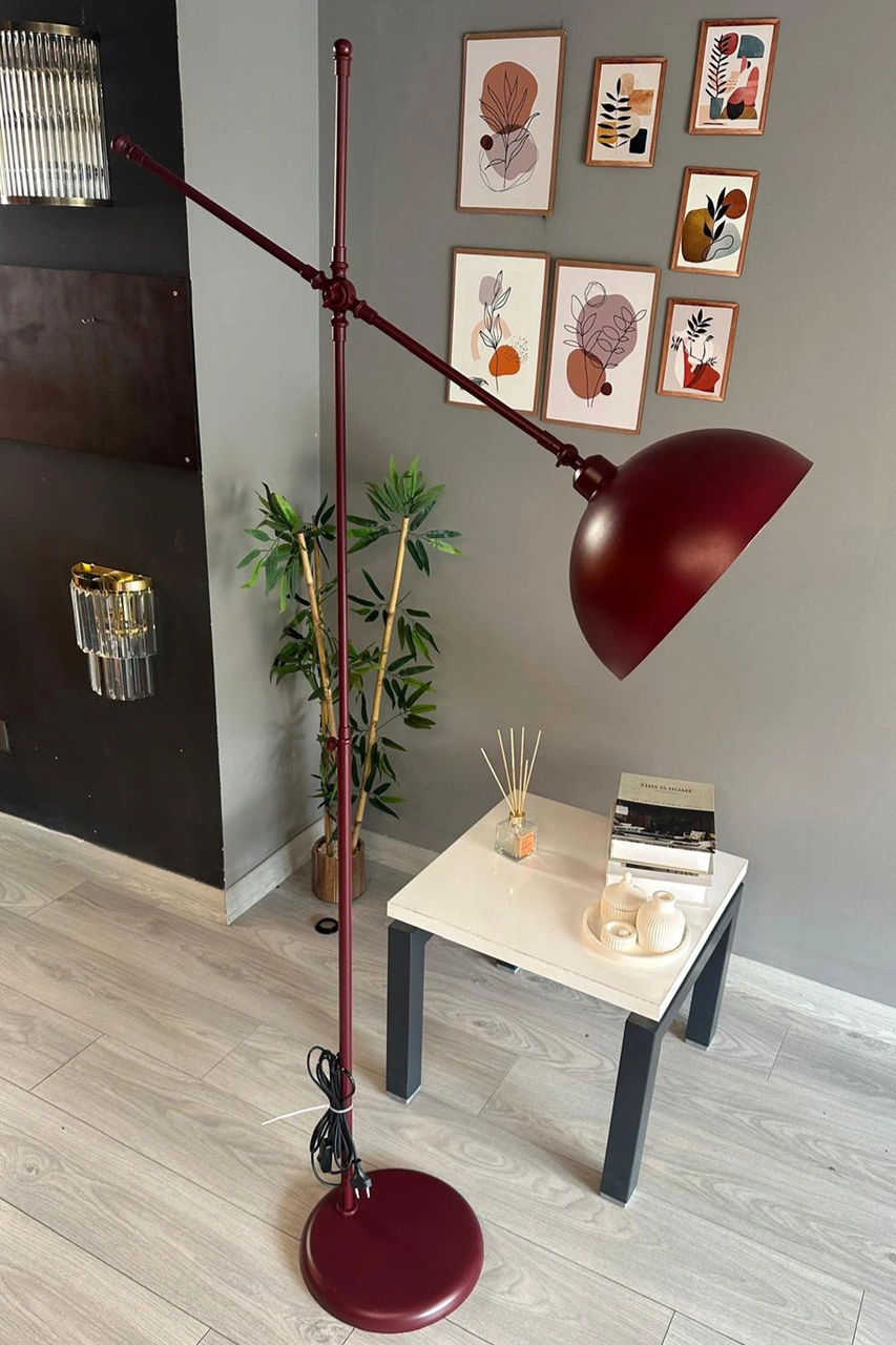 Vişne Çürüğü Lambader Hareketli Başlık Modern Dekoratif Metal Oturma Odası Çalışma Odası Zemin Bordo