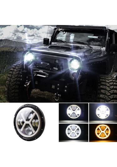 Symbee 7 İnç Dört Lens X Tipi Led Far Tek Adet - Jeep Wrangler Jk/jku/cj/lj/tj Ve Hummer H1/h2 Uyumlu, 30000lm Parlaklık, Ip67 Su Geçirmez