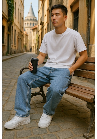 Baggy Mavi Renk Rahat Kesim Erkek Jeans Pantolon-1793 Mavi