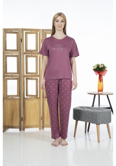 Estiva 24137 Kadın Kısa Kol Puantiyeli Pijama Takım 001